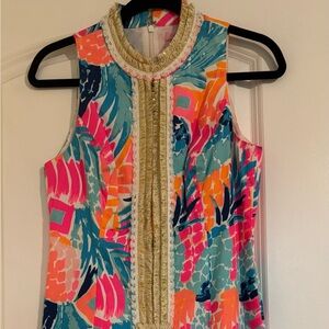 Lilly Pulitzer, Alexa Gombay Dress Vibrant Sleeveless Dress with Gold Accent
